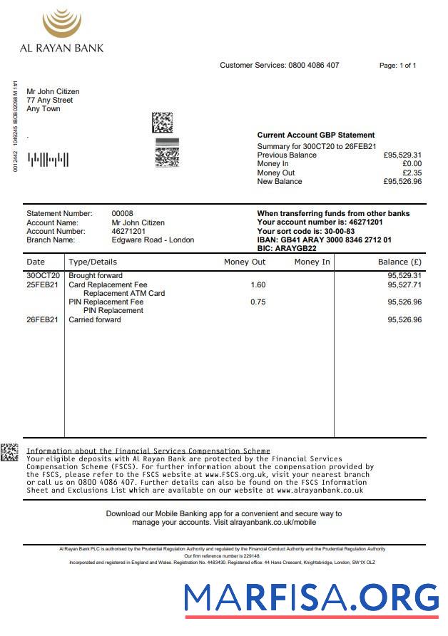 Downloadable United Kingdom Al Rayan bank statement word template